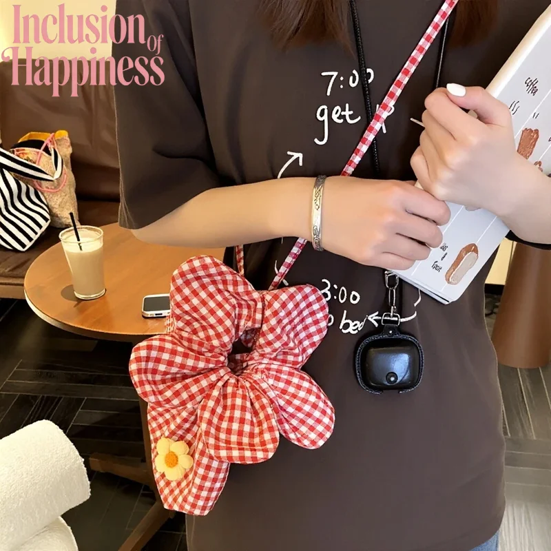 

Cute Checkered Flower Bag Flower Bucket Bag Double-sided Usable Storage Bag Drawstring Bag Commuting Phone Bag Cute Flowers