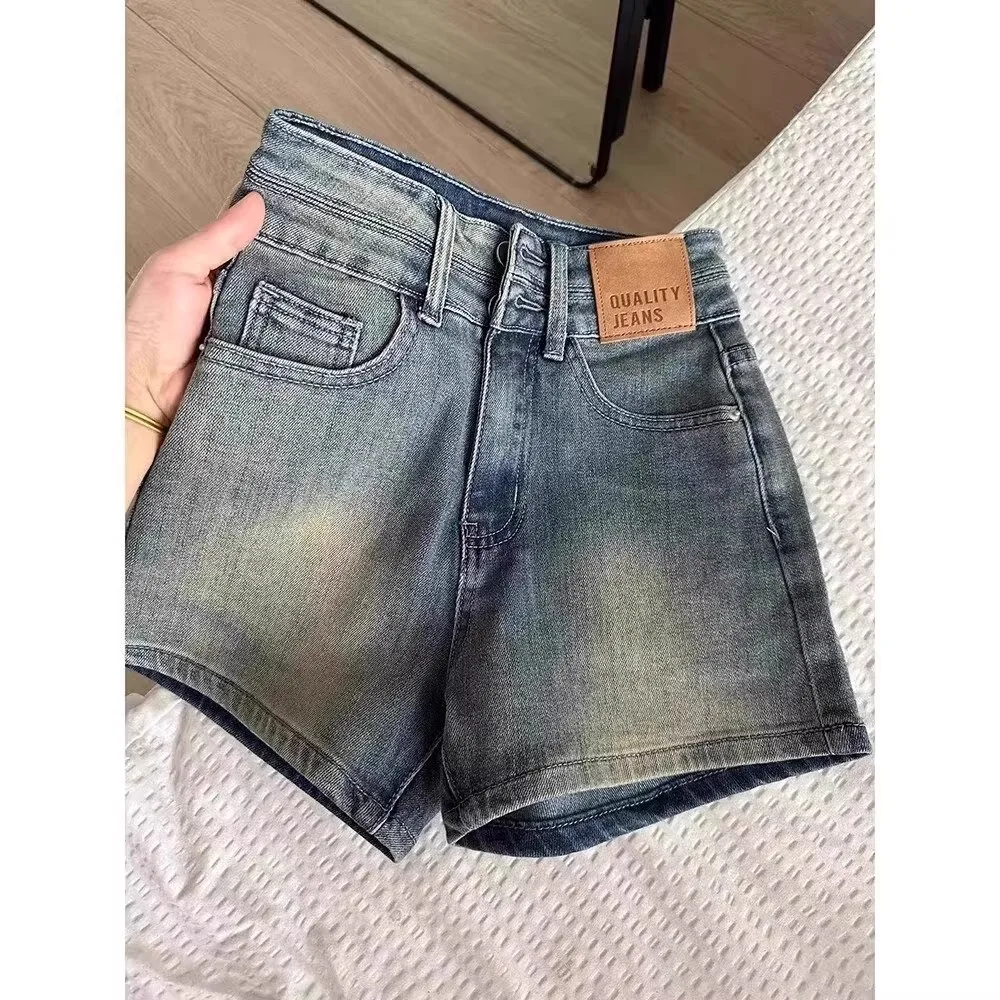 

Широкие джинсы с высокой талией, женские облегающие эластичные винтажные тонкие джинсовые брюки с двойным синием, летняя одежда, хлопок, стрейч