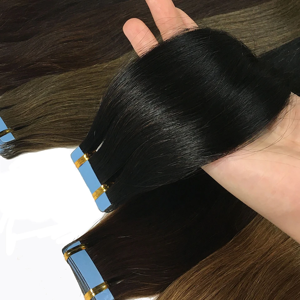 Extensions de Cheveux Humains Lisses 100% Remy, 16 à 26 Pouces, Sans Couture, Trame Adhésive, pour Femme