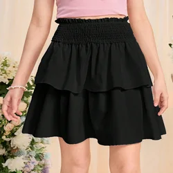 Summer Girls Cute Cool Breathable High Waist Solid Color Half Skirt Princess Daily Leisure Birthday Party Half Skirt Clothing