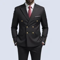 Traje de doble botonadura para hombre, traje negro ajustado de alta calidad para boda, fiesta de graduación, trajes masculinos con botones dorados