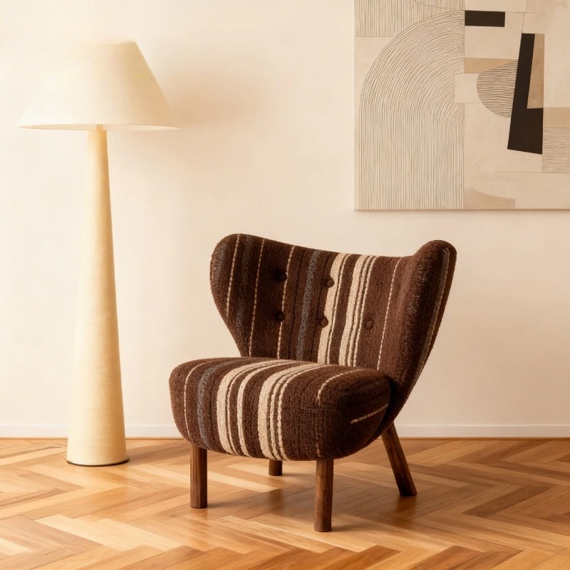 Striped Single Sofa Chair Living Room Bedroom Reading Chair Lazy Leisure Chair