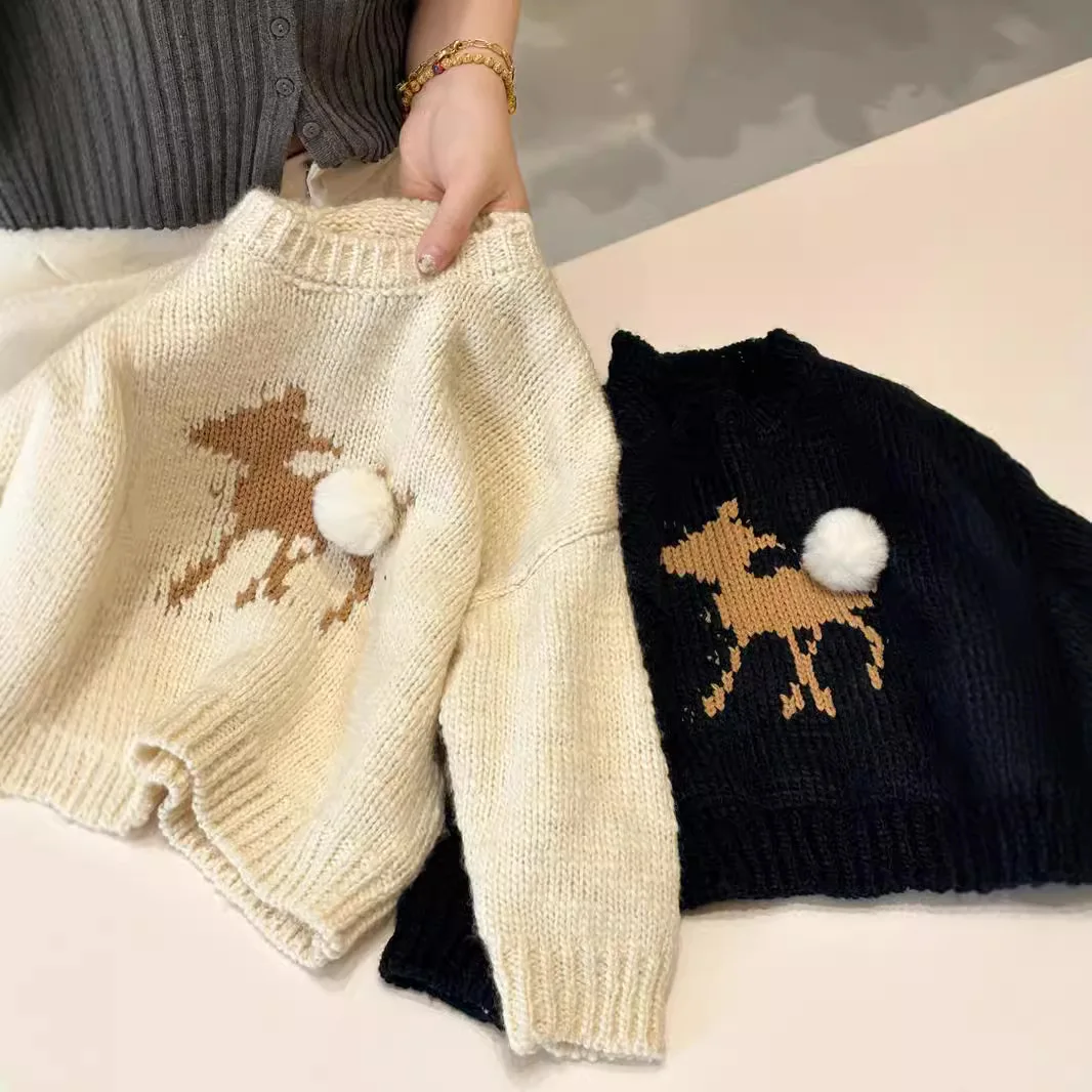 Girls Crewneck Sweater New Deer Pullover Sweater Fall 2024 Soft Waxy Loose Pullover Top Korean Simple Style Fashion Sweater