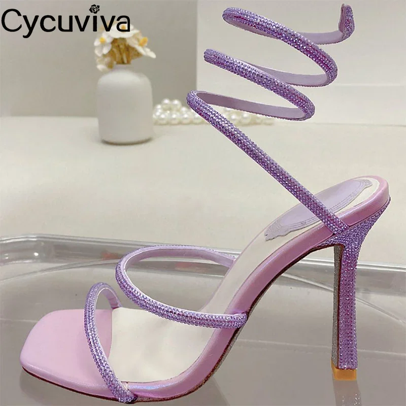 

Sexy Snake Shape Circle High Heel Party Shoes Women Open Toe Runway Stilettos Crystal Gladiator Sandals 2022 Rhinestones Sandals