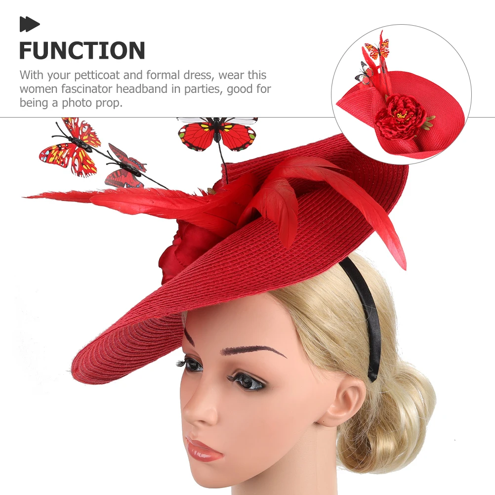 

Exaggerated Fascinators Women Straw Hat Tea Party Bride Headdress Yellow Headband Butterfly Durability Comfort Photo Prop