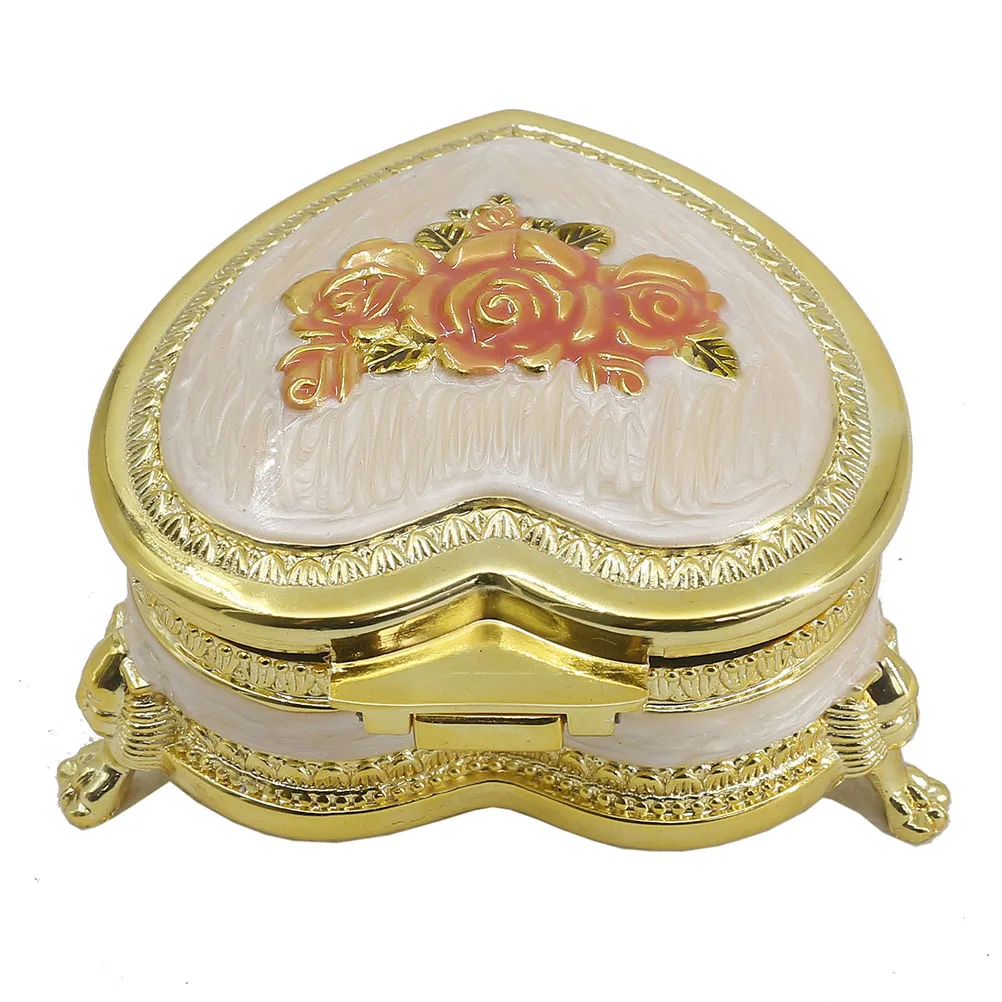 SOFTALK Heart Emboss Alloy Metal Antique Jewelry Musical Boxes Christmas Birthday Valentine's Day Gifts