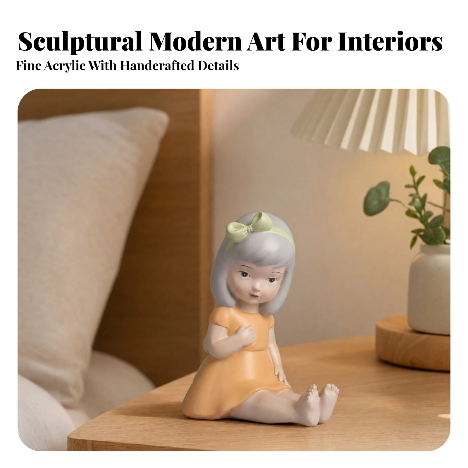 Painted Resin Girl Figurine Compact Small Standing Decorative Figure Molded Resin Desk Ornament Creative Design Tabletop Decor