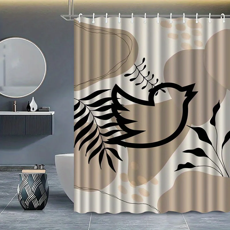 

Занавеска для душа с цветочным и птичьим узором, изготовленная из полиэфирной ткани, которую можно стирать в машине, с крючками, подходящая для украшения ванной комнаты.