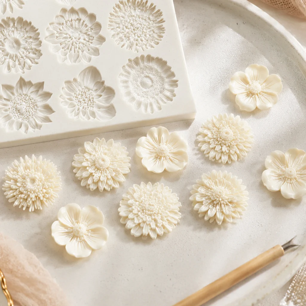 Flower Silicone Mold Set for Resin Wax Jewelry Clay Plaster, DIY Casting Moulds for Home Decor Valentines Mothers Day Gifts
