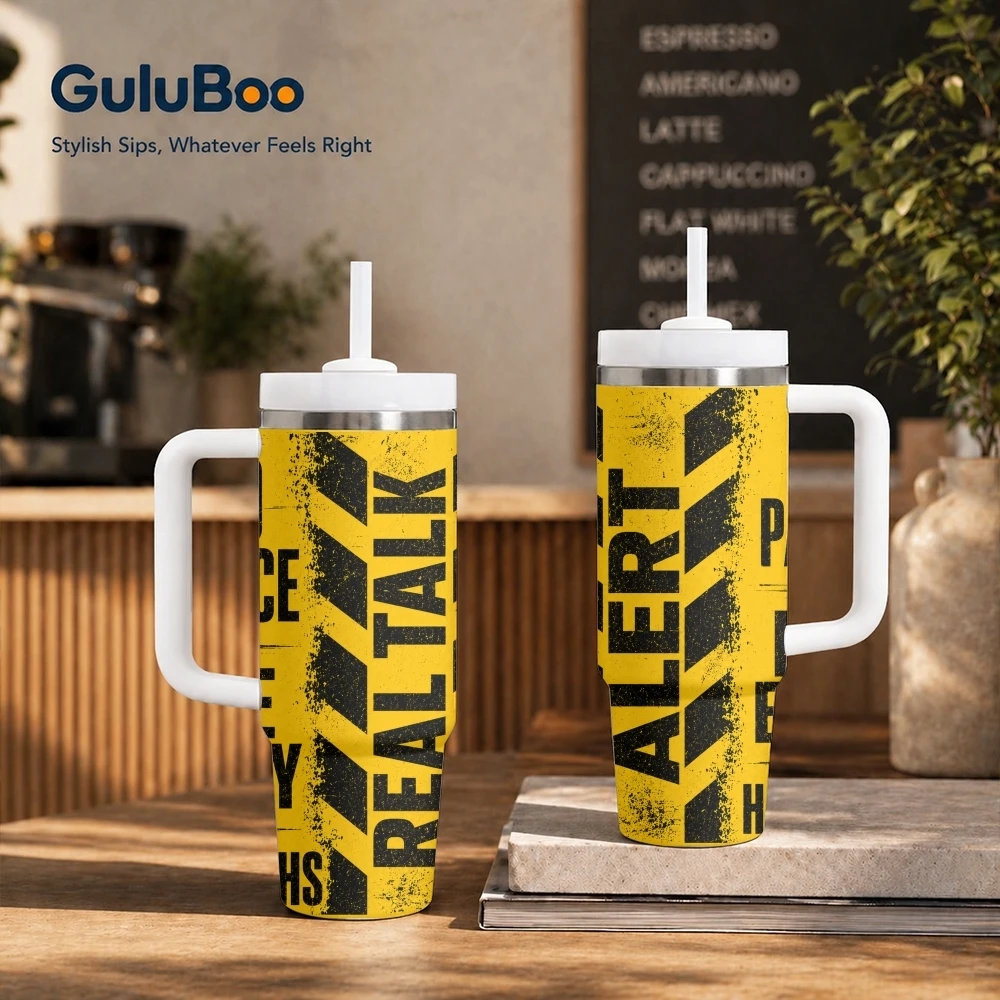 Warning Design Vacuum Flasks 40oz Stainless Steel Insulated Tumbler with Handle & Straw Leakproof Travel Mug