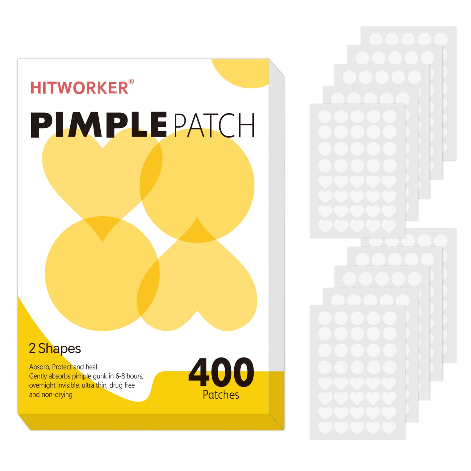 Patches de espinhas circulares hidrocolóides em forma de coração de 400 peças, ultrafinos e discretos, absorvem efetivamente espinhas.