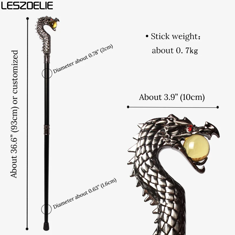 Трость с головой дракона и желтым хрустальным шаром для мужчин, модные трости, женская декоративная трость для Хэллоуина
