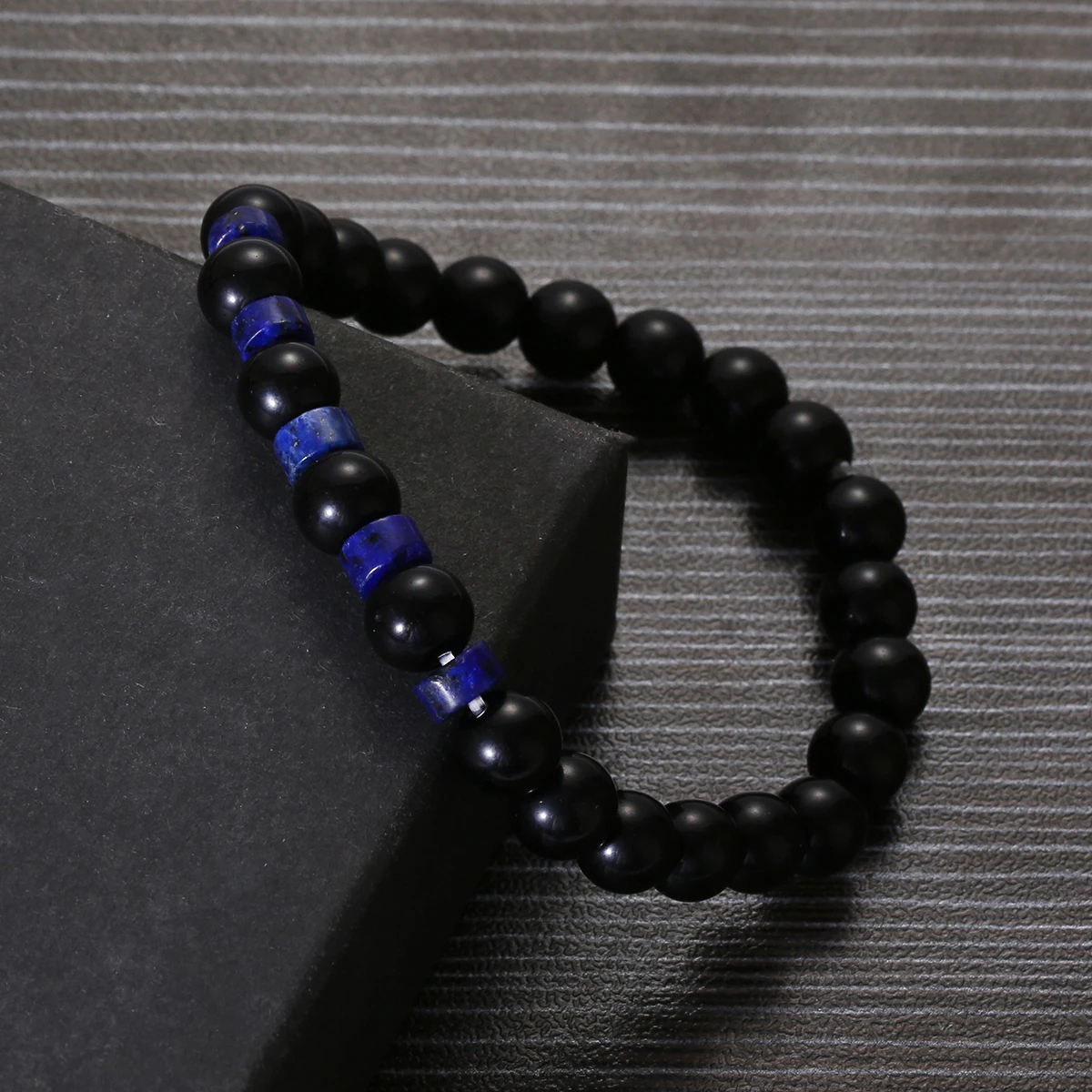 Classic Shiny Black Onyx Bead Bracelet Men Women Natural Stone Obisidian Lapis Lazuli Handmade Bracelet Yoga Meditation Jewelry