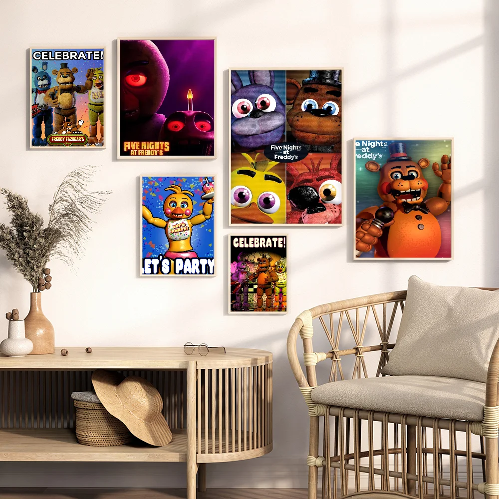 Fnaf Five-nights-At-Freddys Classic Movie Posters Vintage Room Bar Cafe Decor Stickers Wall Painting