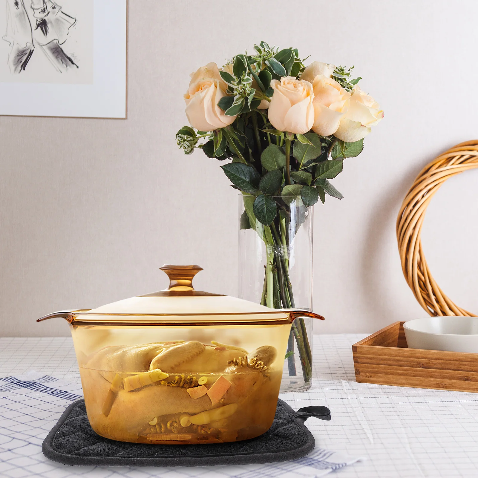 

2Pcs Pot Holders for Cooking Heat Insulating Cotton Mats Kitchen Pan Protectors Table Safety Anti-Scalding Household Decor