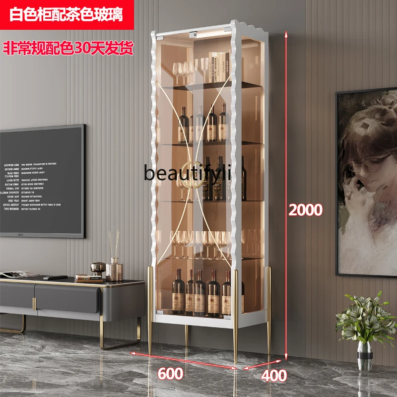 Household small glass door wine cabinet against the wall living room light luxury dining side display cabinet