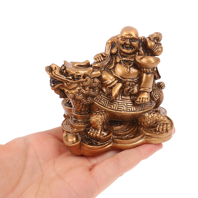 1PC God of Wealth Laughing Buddha Statue Modern art sculpture Chinese Home Feng Shui Dragon Turtle Decoration Figurines statue