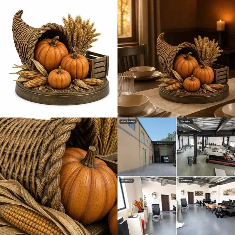 for Custom Resin Thanksgiving Cornucopia Harvest Sculpture Angular Abundance Modeling OEM Manufacturing Services, Holiday