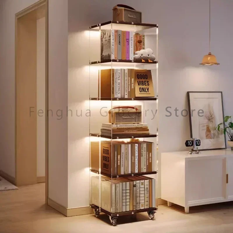 Living Room Haller Rotating Bookshelf Bedroom Acrylic Corner Make Up 5 Level Bookshelf Small Space Invisible Estante Furniture