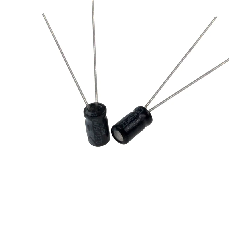 Capacitor eletrolítico de alumínio, capacitor radial, 0.22uF, 50V, 0.22MFD, 50 volts, 4x7mm, 220nF, 20 PCes