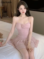 Ball Gown Mini Dresses Women Ruffles Summer Girlish Tender Ulzzang Aesthetic Students Pure Hotsweet Sleeveless All-match Casual