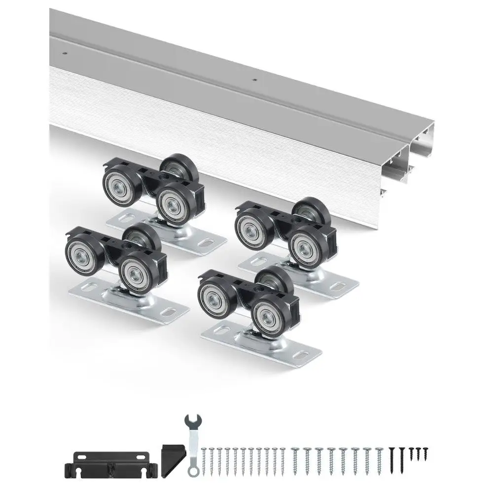 

6ft Bypass Closet Door Track Kit for Double Doors Sliding System Silver Finish
