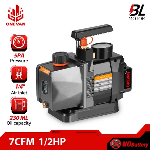 ONEVAN 1/2HP 7CFM 브러시리스 냉매 진공 펌프 21V 18V 배터리 용 자동차 가정용 1/4 에어컨 냉각 펌프