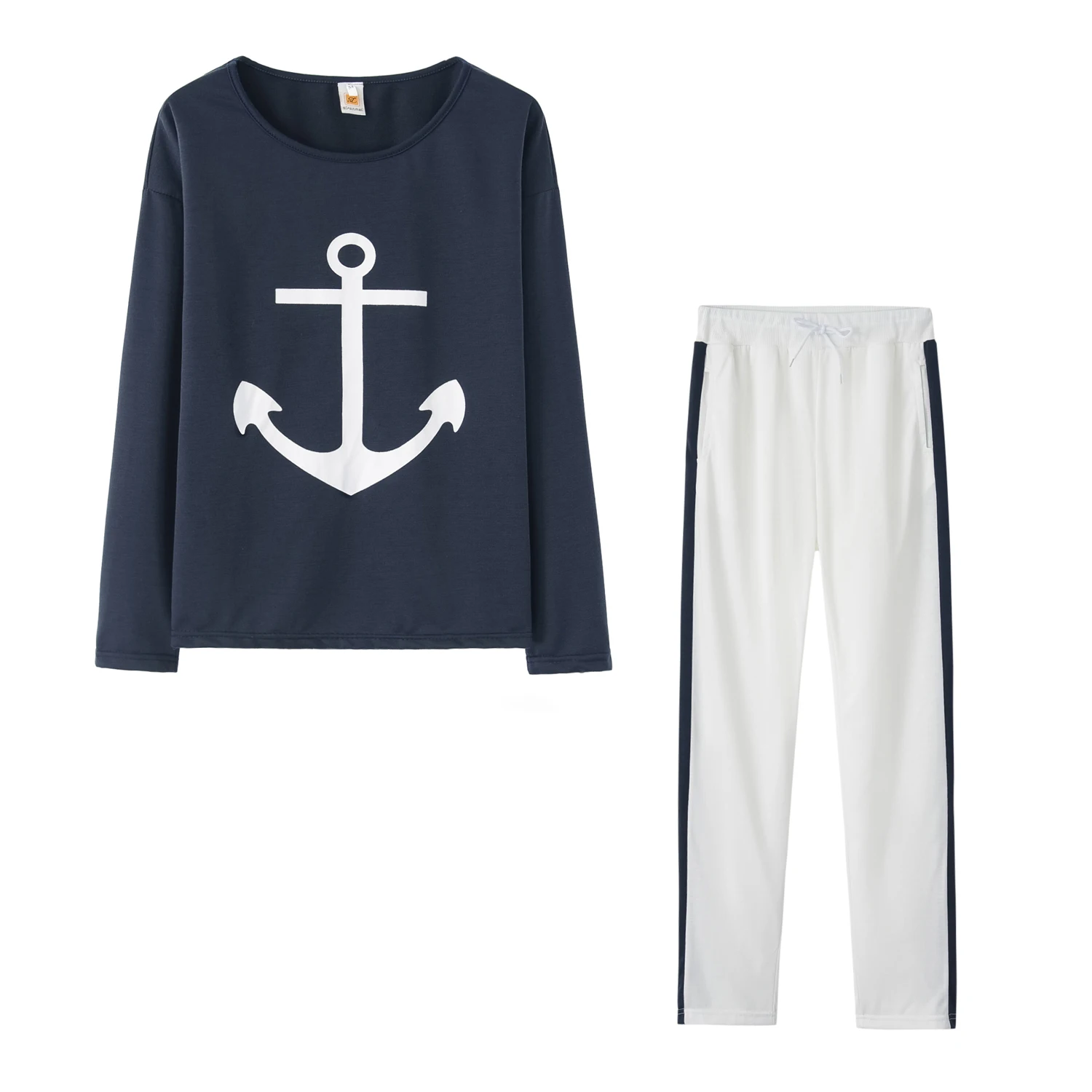 

Tracksuit Women Pants Set Fashion Clothes Summer 2025 Boat Anchor Print Patchwork Casual Stretch Bodycon Two Piece Matching