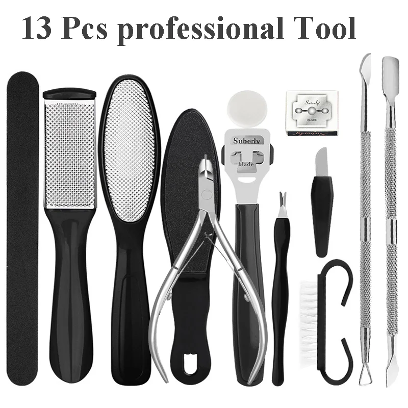 Pedicure Kit 13 in 1 Stainless Steel Professional Pedicure Tools Set Foot Rasp Peel Callus Dead Skin Remover Feet Care Pedicure