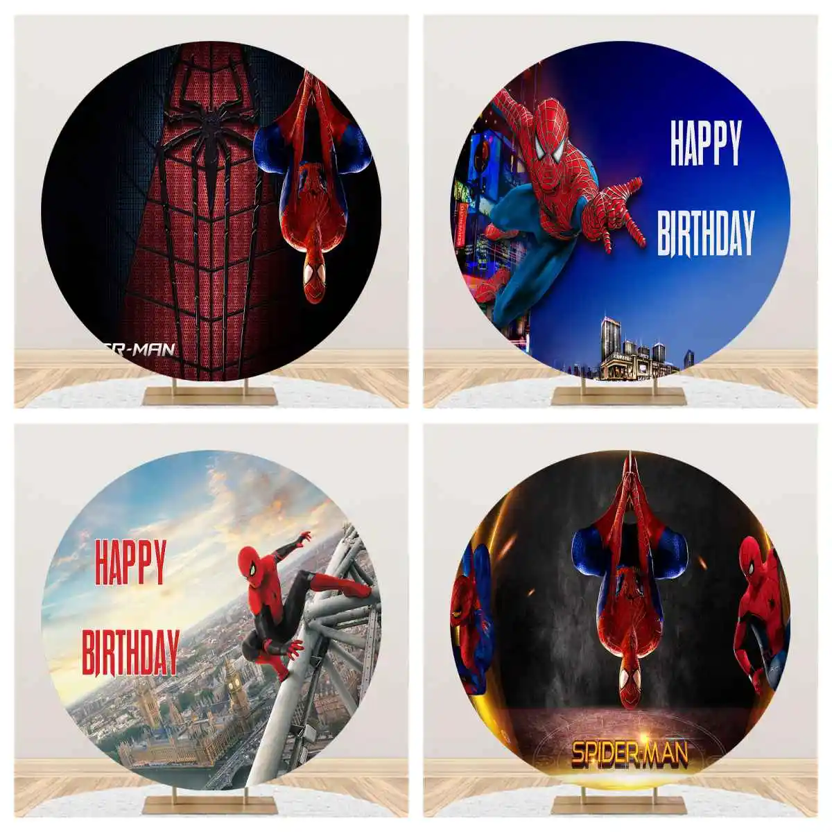 Disney Superhero Round Spiderman Photography Backdrop Birthday Baby Shower Photo Background Night City Circle Photo Booth Props