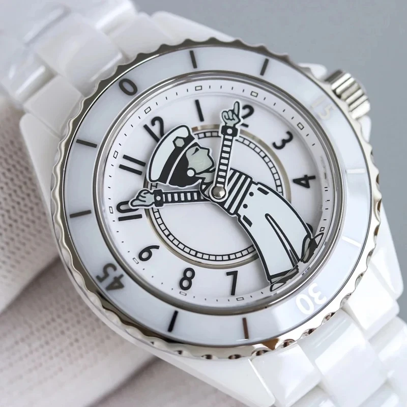 Luxury New Master Quality Quartz Watch for Women Men Charming Lady Black White Ceramic Strap Diamonds Fashion Ceramica Watches