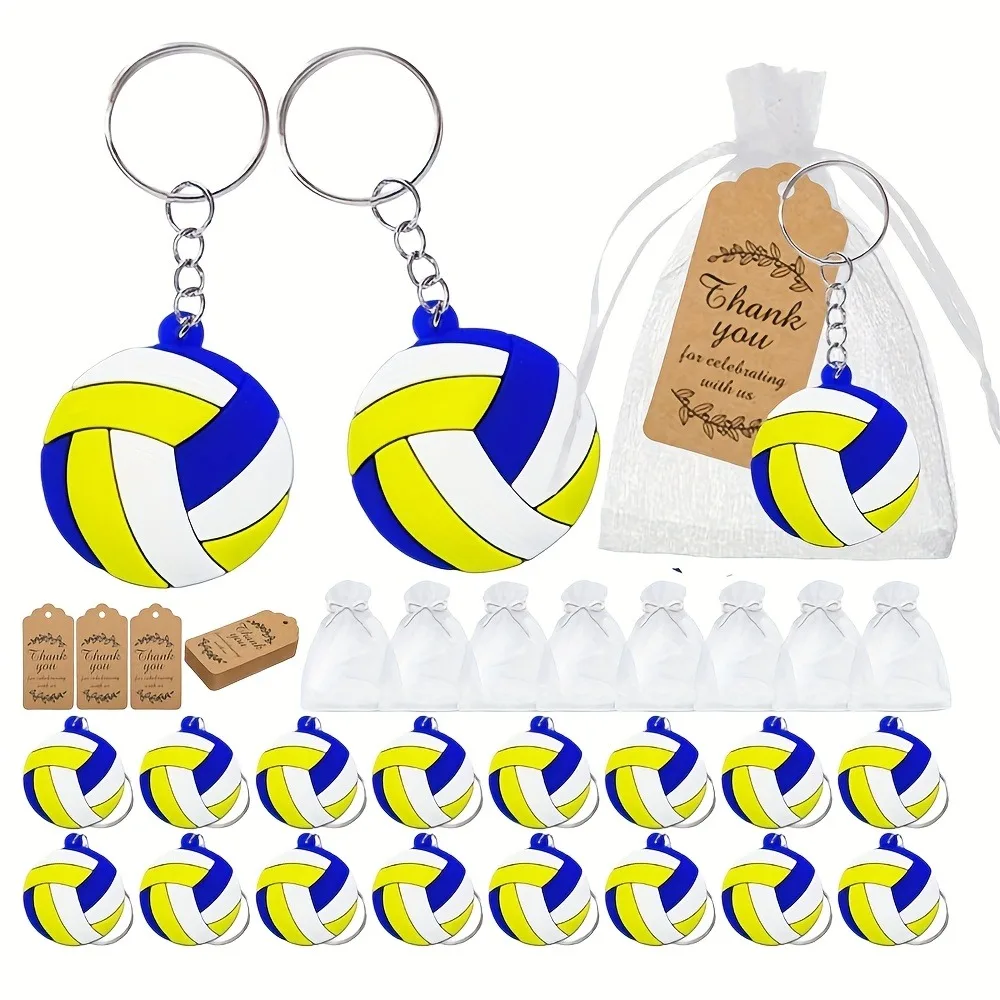 20/30/50Sets Volleyball Keychain Gift Set Organza Bags Thank You Tags Sports Theme Birthday Party Guest Favor