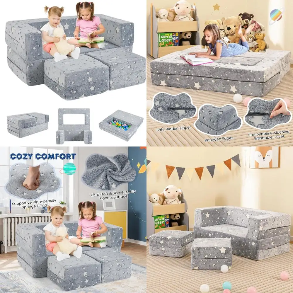 

2-местный игровой диван для малышей, светящийся в темноте, складной диван для детей, мебель для игровой комнаты, трансформируемая подушка из пенопласта для мальчиков и девочек