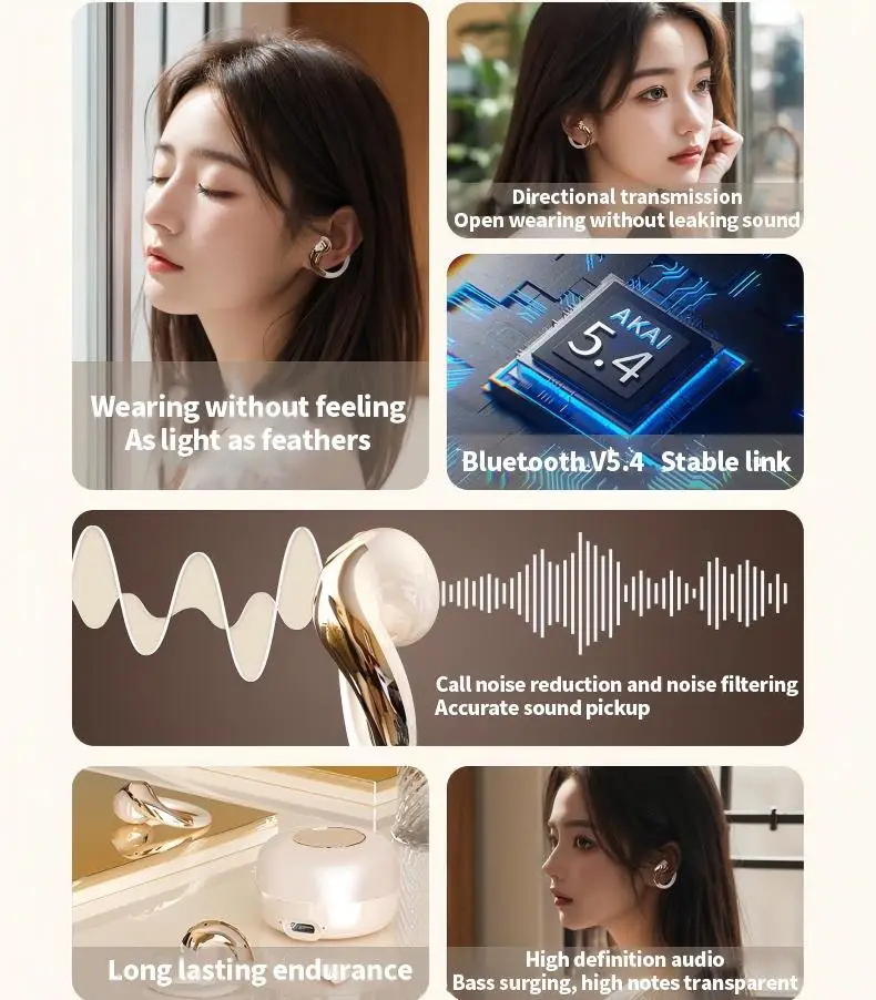 YX38 Estilo abierto con batería de larga duración Tecnología de transmisión direccional ENC BT5.4 IPX5 Auriculares pendientes de moda