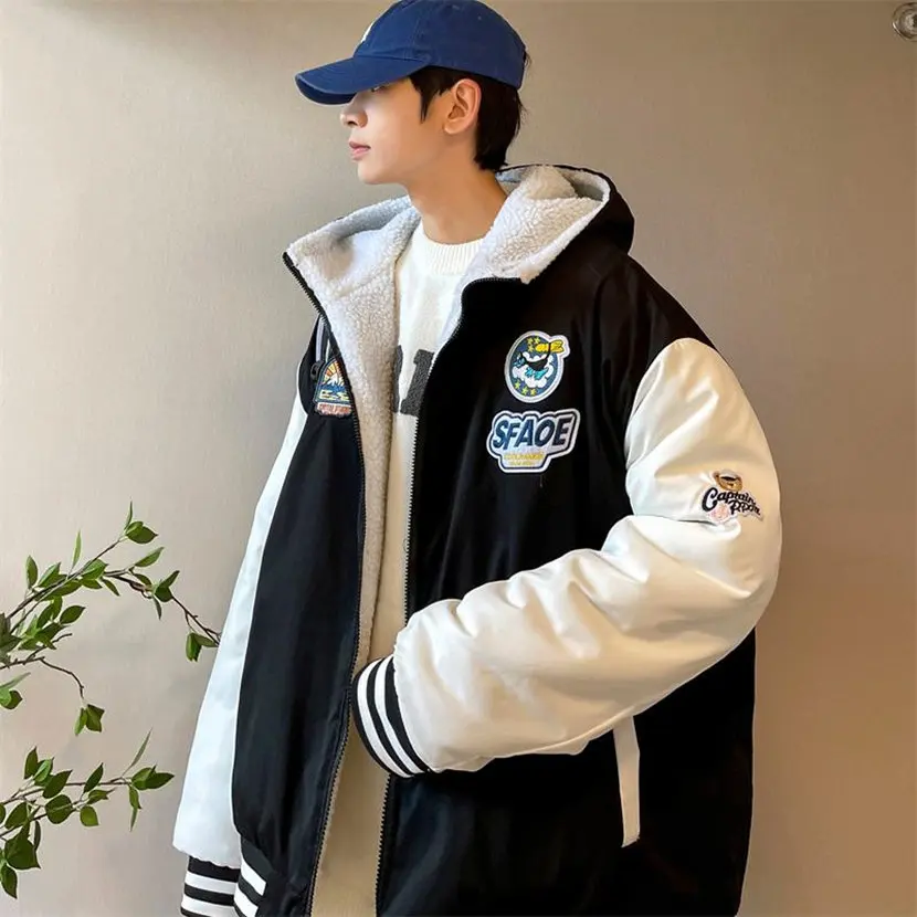 

Мужская бейсбольная куртка с флисовой подкладкой, утепленное хлопковое пальто, молодежная зимняя модная брендовая одежда из хлопка с начесом, повседневная одежда