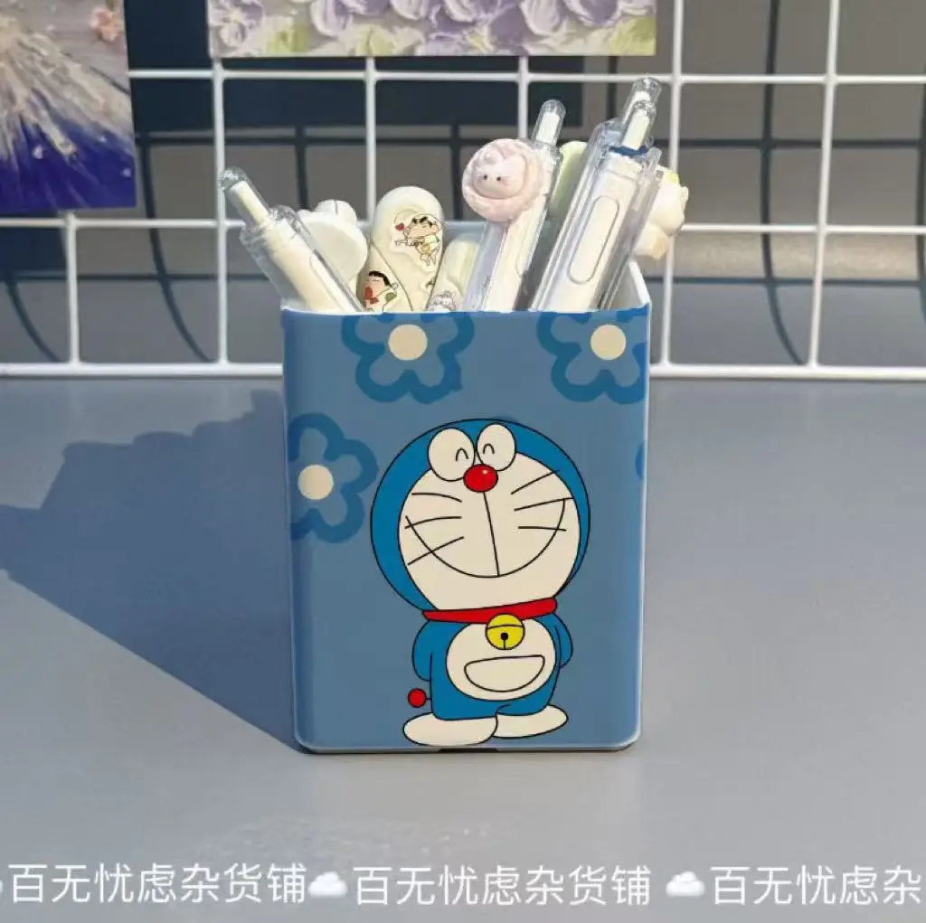 Doraemon Pen Holder Large Capacity Storage Bucket Makeup Brush Organizer Anti Fall Desktop Stationery Container Decor