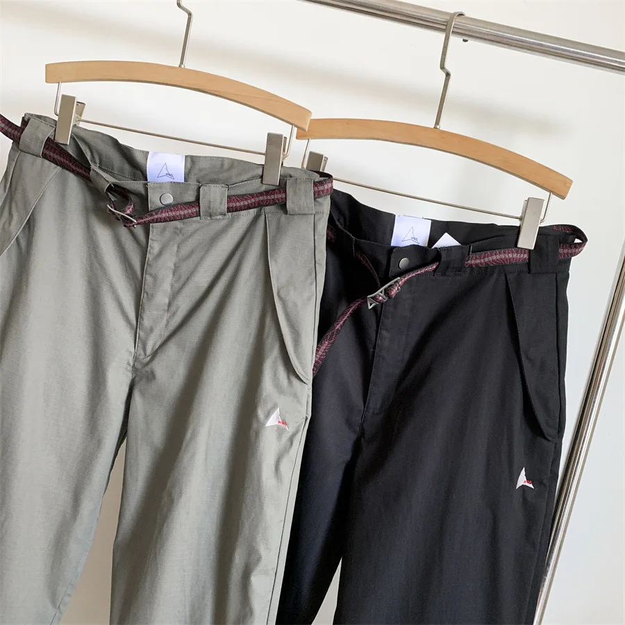 Japanese Roa Irregular Triangle Label Functional Mountain Climbing Camping Pants Men Women Loose Straight Cargo Pants with Belt