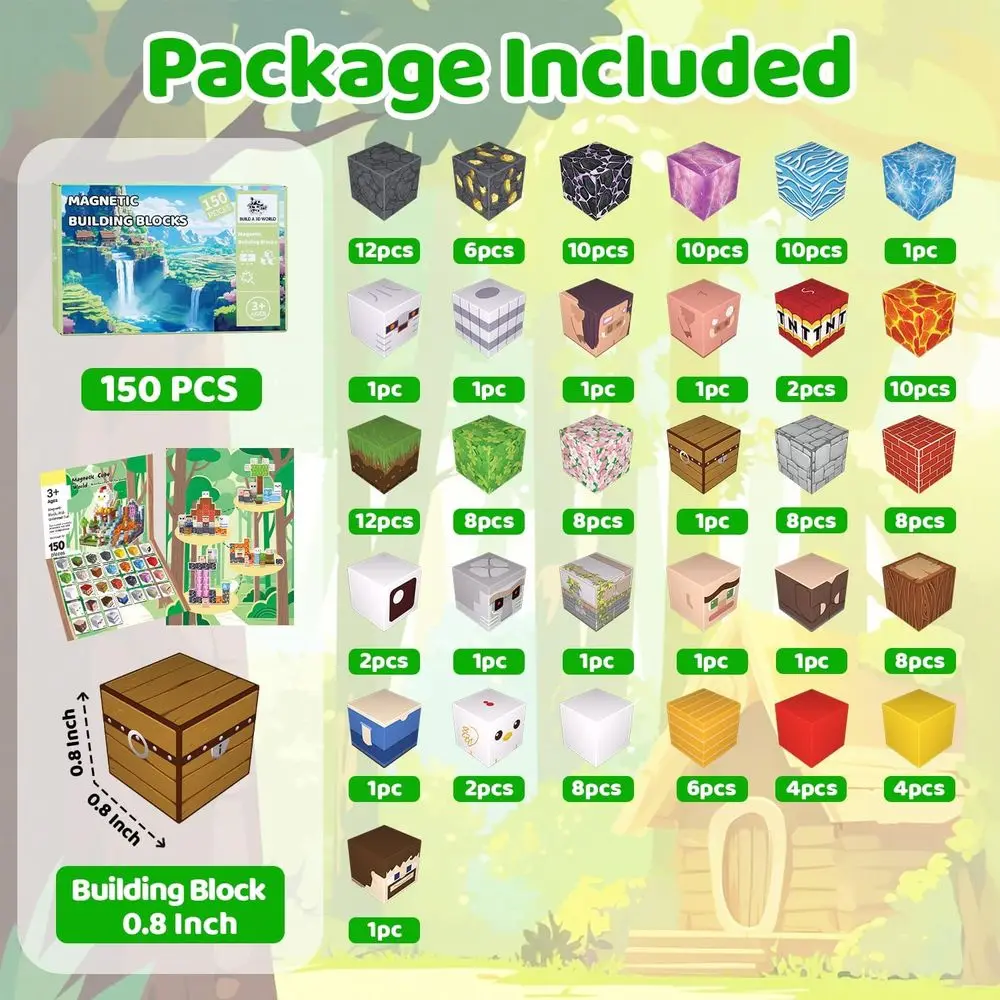 150-Piece Glow-in-the-Dark Magnetic Building Blocks for Kids, STEM Toys for Boys & Girls Age 3+, Perfect for Christmas or Birthd