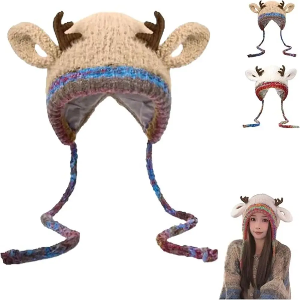 

New Fur Deer Storage Hat Ear Protection Warm Festival Christmas Antler Hat Elastic 2 In 1 Earmuffs Hat Outdoor