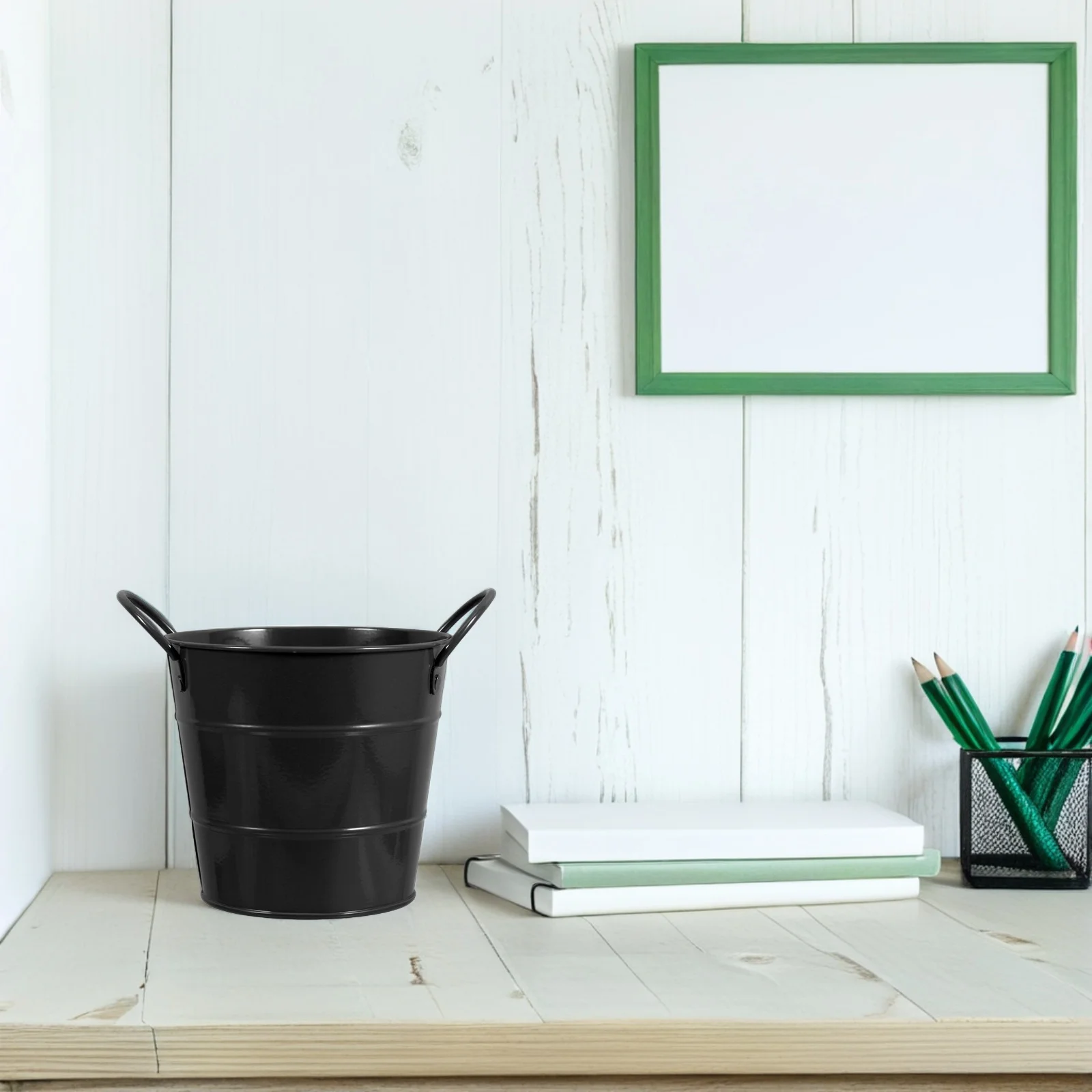 Desktop Trash Can Iron Narrow Dust Bin For Office Home School Mini Garbage Bucket Storage Holder Pencil Rubbish Bin Black Metal