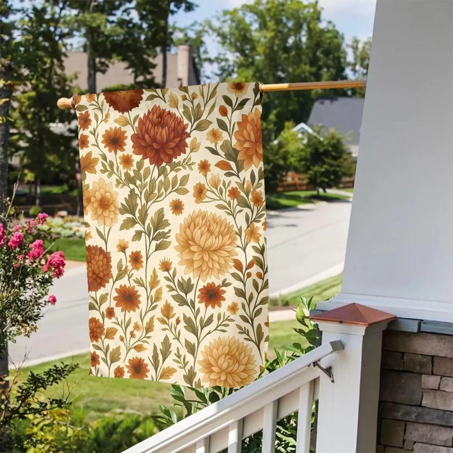 Vintage Chrysanthemums & Leaves Garden Flag 12x18 Inch Farmhouse Yard Outdoor Flag Seasonal Outdoor Decor Double Sided 1 AAS