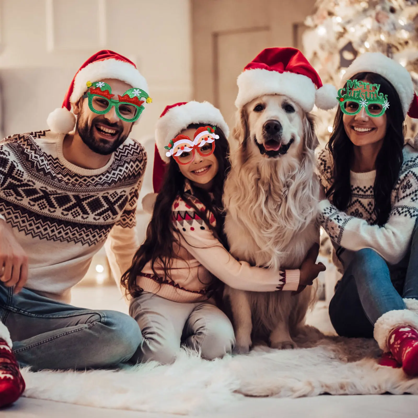 

1Set Christmas Party Prop Christmas Headband Hat Glasses Frames Xmas Supply Party Costume Festive Decoration Glasses Frames Prop