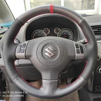 Funda de volante cosida a mano para Suzuki Swift Sport Splash Opel Vauxhall 2005-2015, piezas de cuero genuino con fibra de carbono