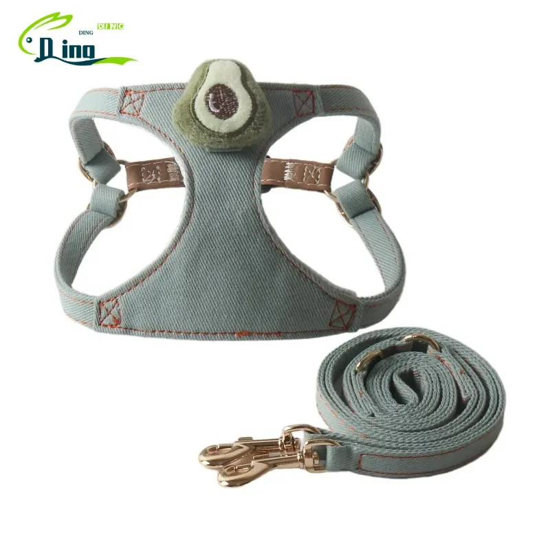 

Новый комплект: плюшевая жилетка-шлейка с фруктовым принтом и джинсовая жилетка, регулируемый поводок для маленьких собак, двойной крюк, веревка для выгула, аксессуары для домашних животных