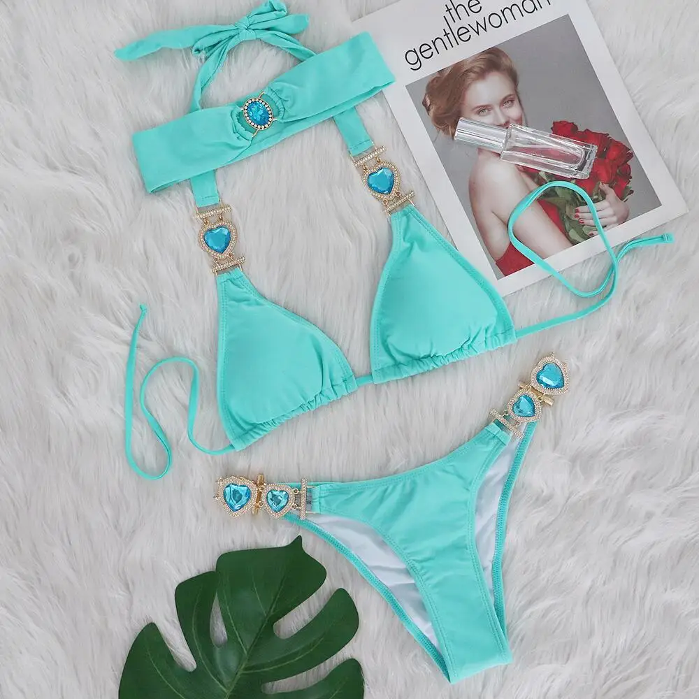2025 damesbikini-set met afneembare bandjes, hoge taille, metalen ring