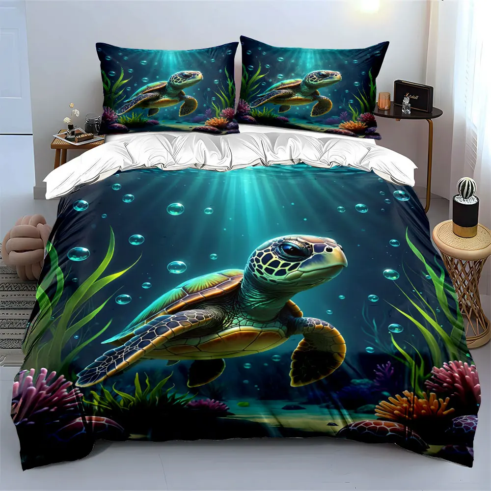 Graceful sea turtle swimming underwater Print Bedding set 3PC 1duvet cover 2pillowcases adult and children bedding set Luxury
