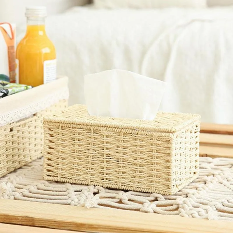 Rattan Tissue Box Vintage Napkin Holder Case Toilet Tissue Box Storage Container Cover For Home Living Room Desk Decoration