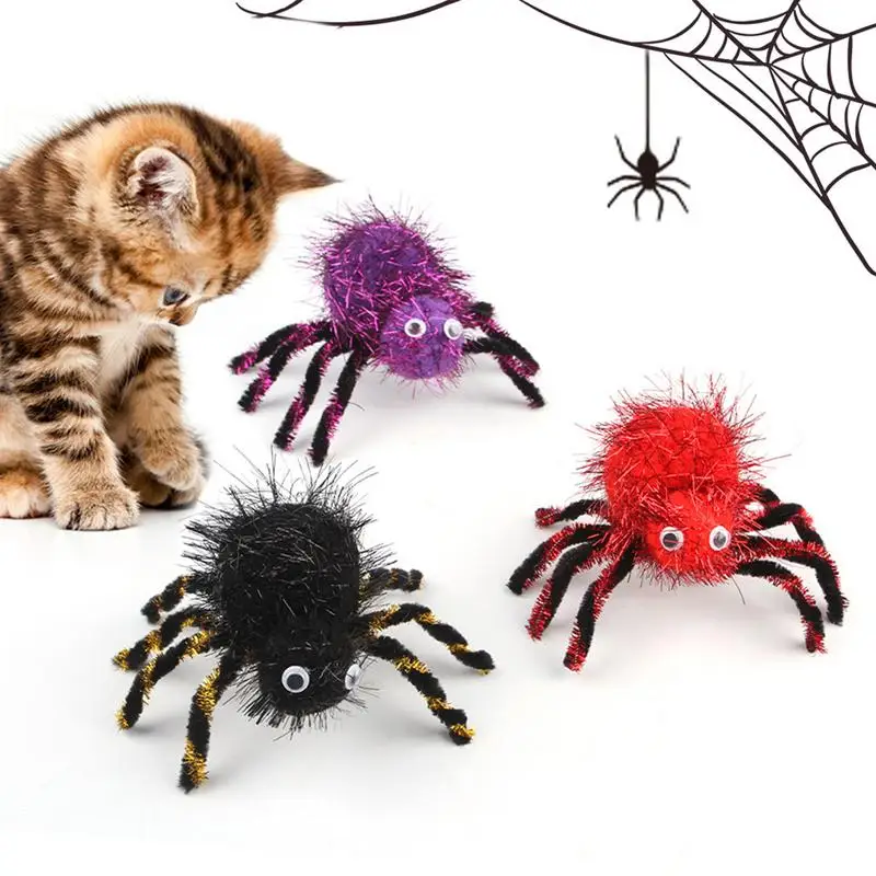 Aranha brincadeira brinquedos macio vívido aço tarântula brinquedo colorido multifuncional mordaça brinquedos para gatos suprimentos de halloween brincadeira prop para bo