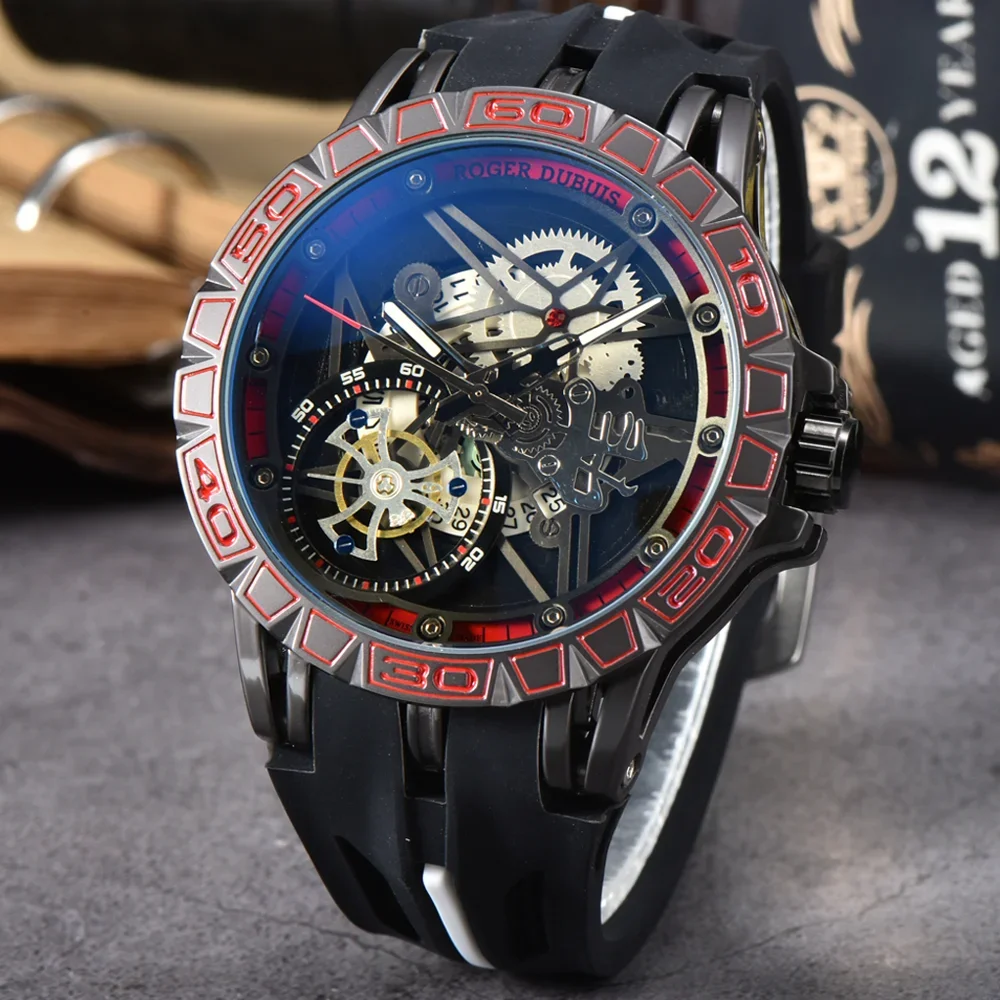 New Roger Top Quality Original Brand Watches For Mens Big Dial Luxury Fashion Quartz Wristwatch Classic Sports AAA+ Male Clocks