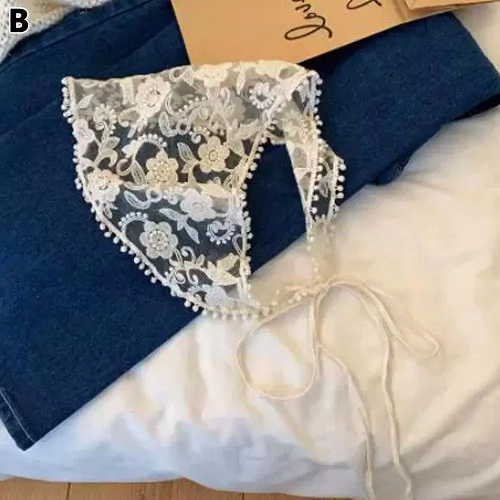 

White Woven Floral Lace Hair Scarf Wraps Women Retro Triangle Headscarf Hat Travel Photo Headband Hair Scarf